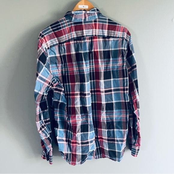 J Crew men’s medium button down shirt plaid red blue - Picture 2 of 4